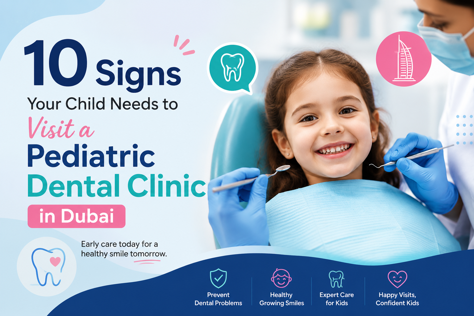 Smiling child receiving a dental checkup from a pediatric dentist at a pediatric dental clinic in Dubai.